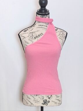 ZARA | Women's Candy Pink Asymmetrical Single Shoulder Strap Halter Tank Top